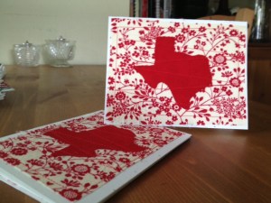 These cards combine cute fabric with red stitching to make something very special.